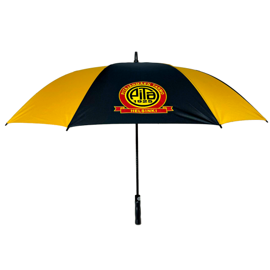 Iso sateenvarjo seuran väreissä 